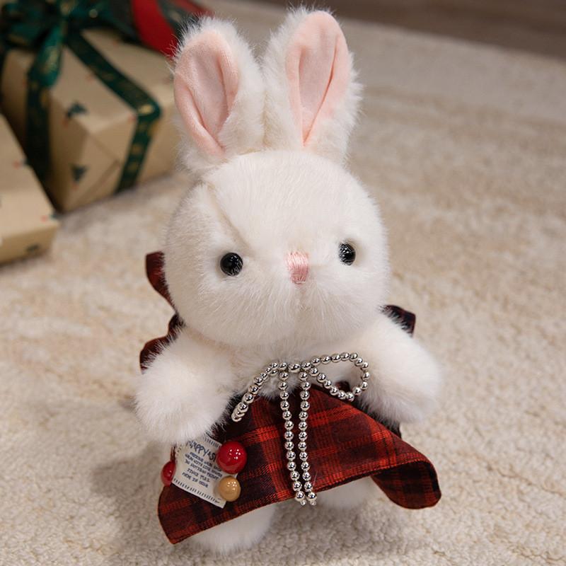 Cute Sitting Posture Rabbit Sweater Lace Skirt Simulated Pearl Decor Plush Doll For Child Bedroom Decor