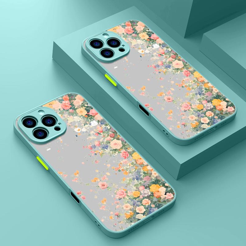 Твердый чехол для телефона из ПК с рисунком розы для iPhone 16 15 14 13 12 Pro Max 11, противоударный, с мягкими краями, прозрачный, тонкий, матовый чехол