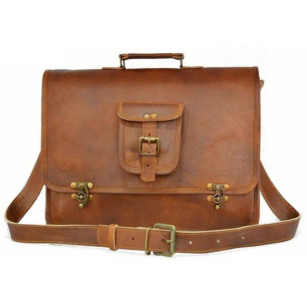 Men's Goat Leather Messenger Real Satchel Bag Genuine Laptop Brown Briefcase New