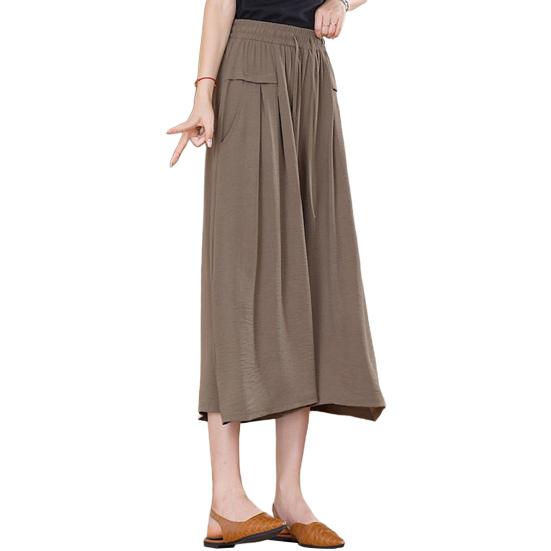 Женские укороченные брюки, однотонные, широкие, с эластичной резинкой на талии, повседневные брюки с карманами, свободные брюки для повседневной носки