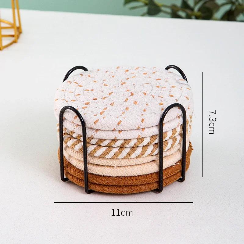 8pcs Bohemian Coaster Cotton Meal Pad Thermal Suitable Water Bottle Insulation Pad Minimalist Cotton Linen Table Pad 4.3 Inches