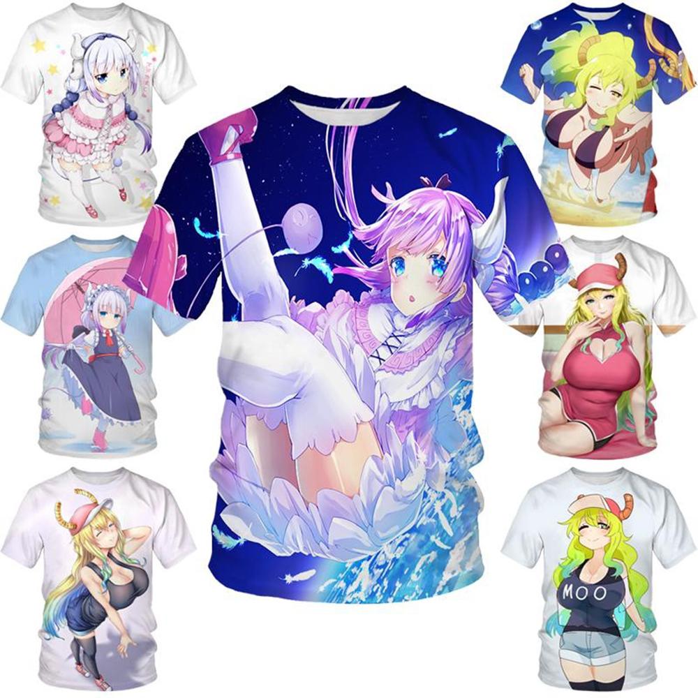 Футболка с принтом аниме «Dragon Maid Kanna Kamui» с 3D-принтом, унисекс, повседневная футболка Harajuku с короткими рукавами, японская манга, детский топ 100-6XL