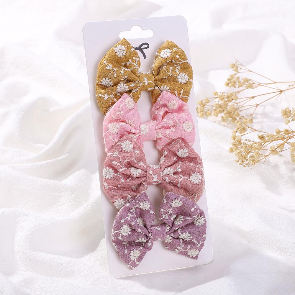 4Pcs/Set Sweet Hair Bows Hair Clip Children Lovely Bowknot Hair Pins for Baby Girls Hair Accessories Print Hollow Hairgripe Gift