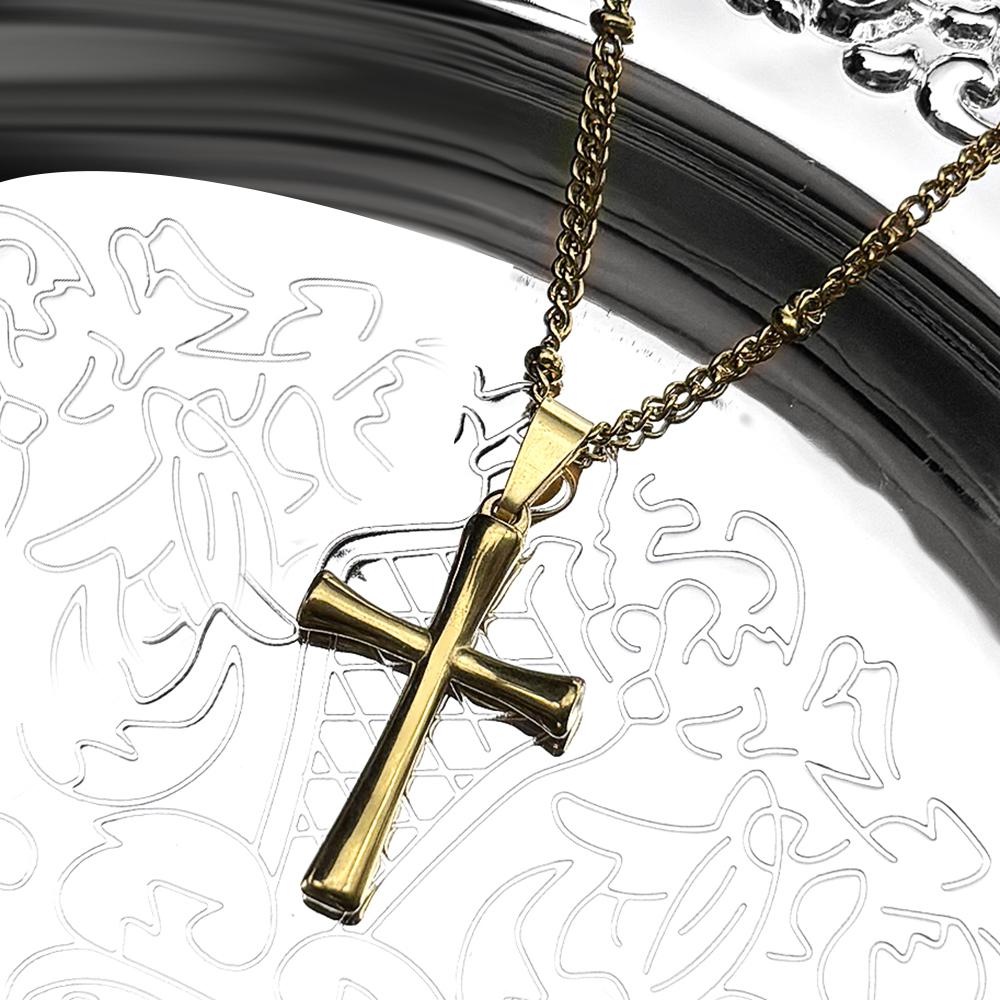 Vintage Gothic Cross Pendant Necklace For Men Women Stainless Steel Gold Color Street Punk Jewelry Chain Accessories Decoration