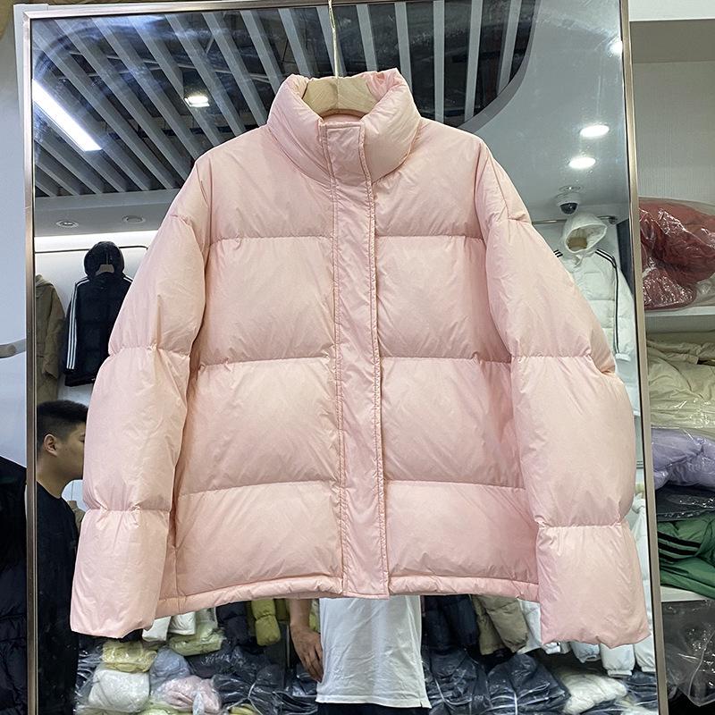 Women's 2024 Winter White Duck Down Puffer Jacket - Stand Collar, Loose Fit, Thick, Straight Cut, Versatile, Trendy