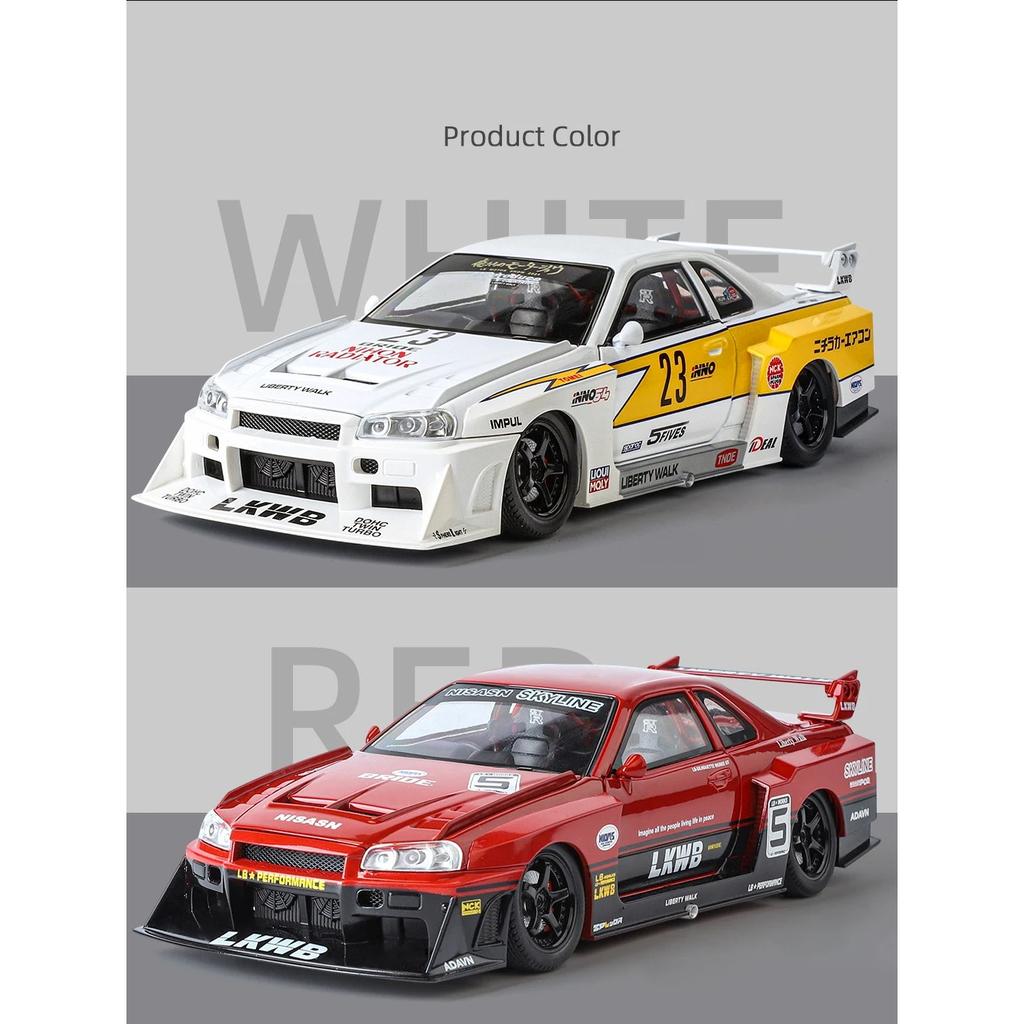 1/24 Nissan Skyline Ares GTR R34 Modified Wide Body Alloy Sports Car Model Diecast Raing Vehicle Car Model Sound Light Kids Gift