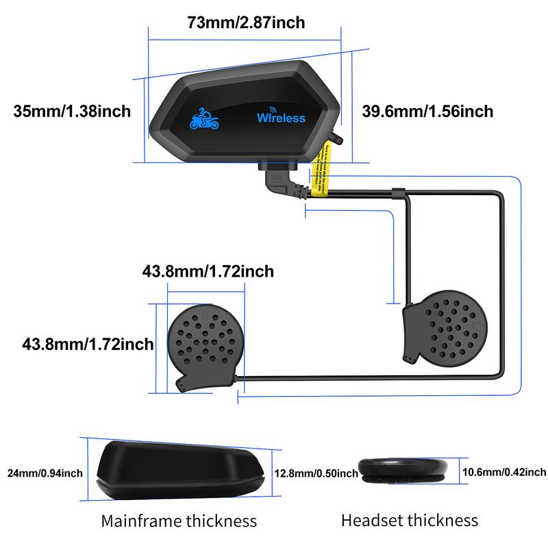 Motorcycle Blue-tooth Headset Helmets Blue-tooth Intercom Earphone With Noise-Cancellation Support Waterproof Interphone