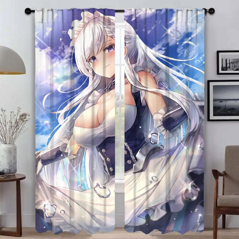 Набор из 2 элегантных комнатных штор Гостиная Azur Lane Домашний интерьер Шторы Тюль Перегородка в спальню Детская Полиэстер Идеально для гостиной