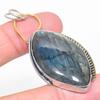 Natural Labradorite Gemstone Two Tone 925 Sterling Silver Pendant 2.36" q4R65