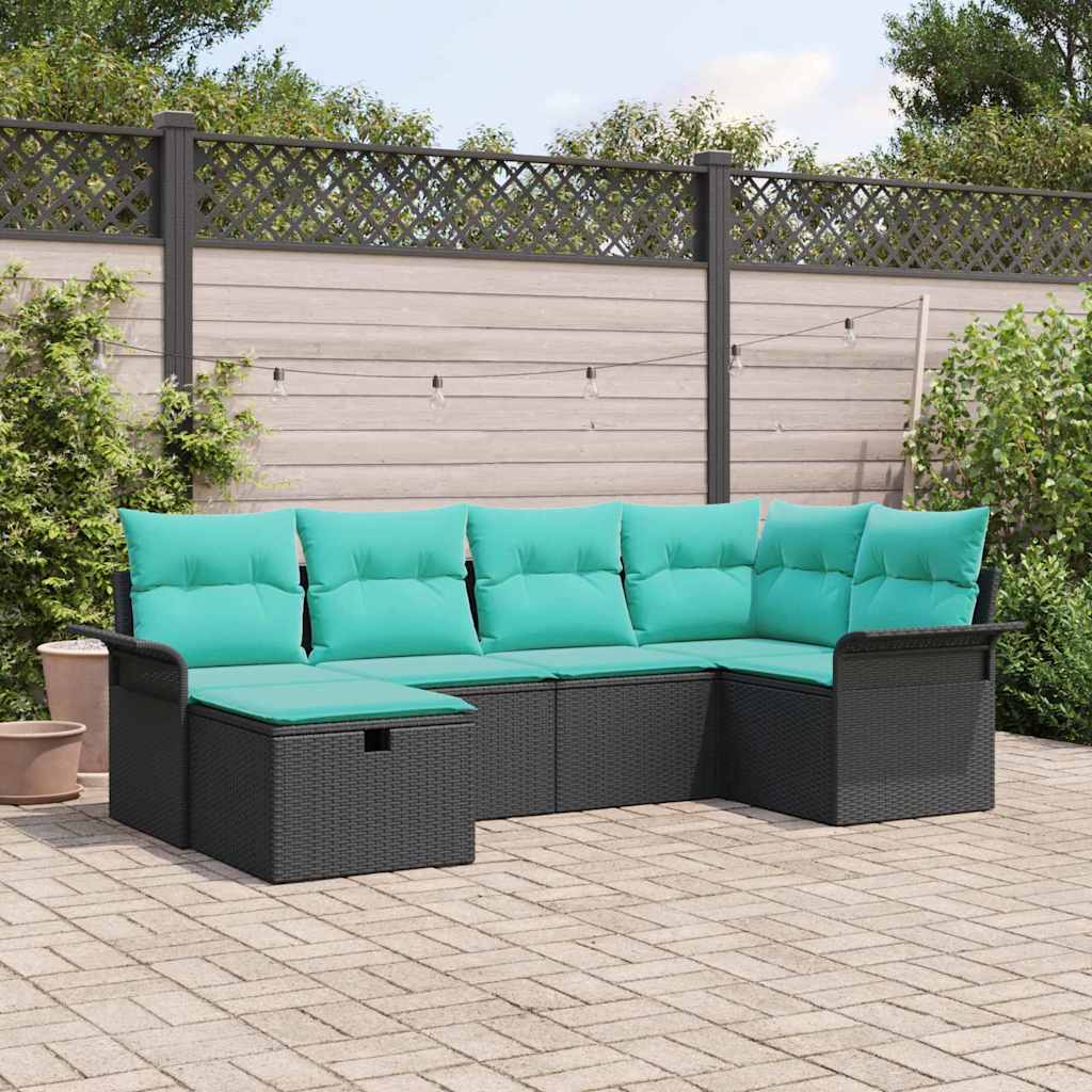 Garden Sofa Set with Cushions and Storage 6 pcs Poly Rattan