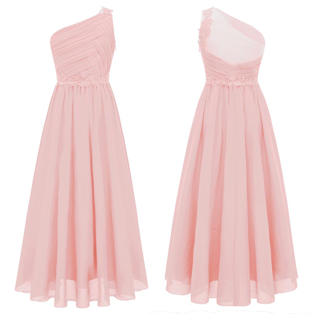 Платье для девочек-цветочниц, бальное платье для девочек, длинное платье на одно плечо, шифоновое платье для подружек невесты, свадебное вечернее платье