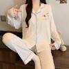 Imitation cotton pajamas women's autumn new long-sleeved pajamas black high-end star full print loungewear women's suit