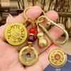 2025 Yellow God of Wealth Amulet: Eight Treasures Compass Cinnabar Sand Gold Gourd Keychain