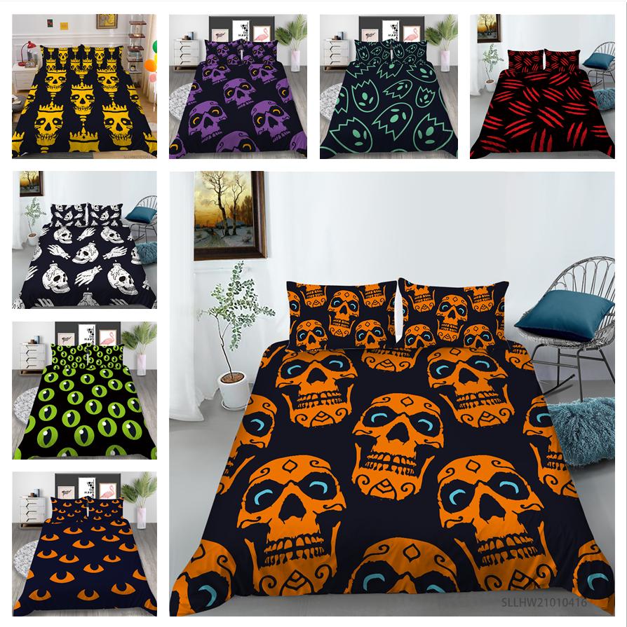 Постельное белье с принтом в виде головы черепа, односпальная двуспальная кровать, полноразмерная персонализированная наволочка с темным узором и пододеяльник 2 или 3 удобных украшения для дома