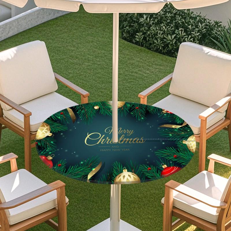Outdoor Round Table Cover With Umbrella Hole Waterproof Patio Garden Tablecloth Elastic Hem Deck Balcony