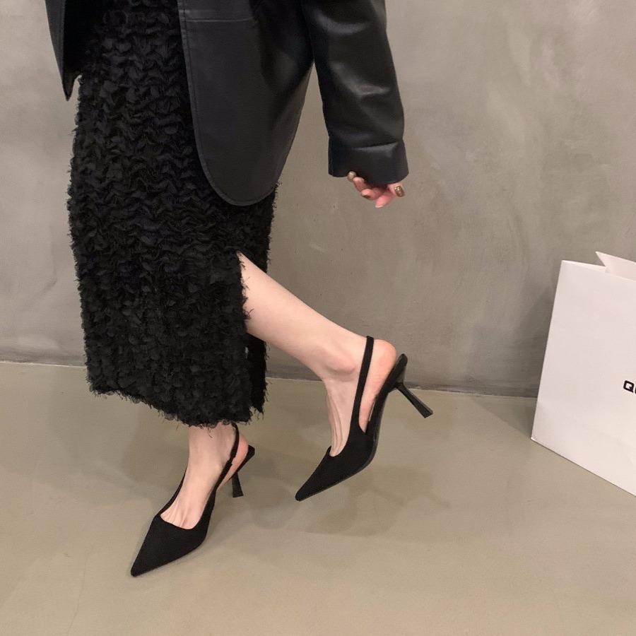 Французские ретро коричневые замшевые босоножки с застежкой-мешком на голову, туфли-феи 2024 года, новые весенне-летние туфли с острыми каблуками