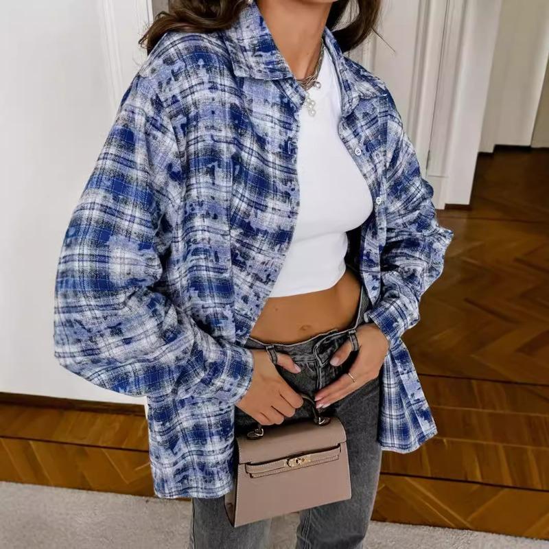 Женская рубашка в клетку в стиле ретро с длинным рукавом, весенняя свободная повседневная блузка, куртка больших размеров