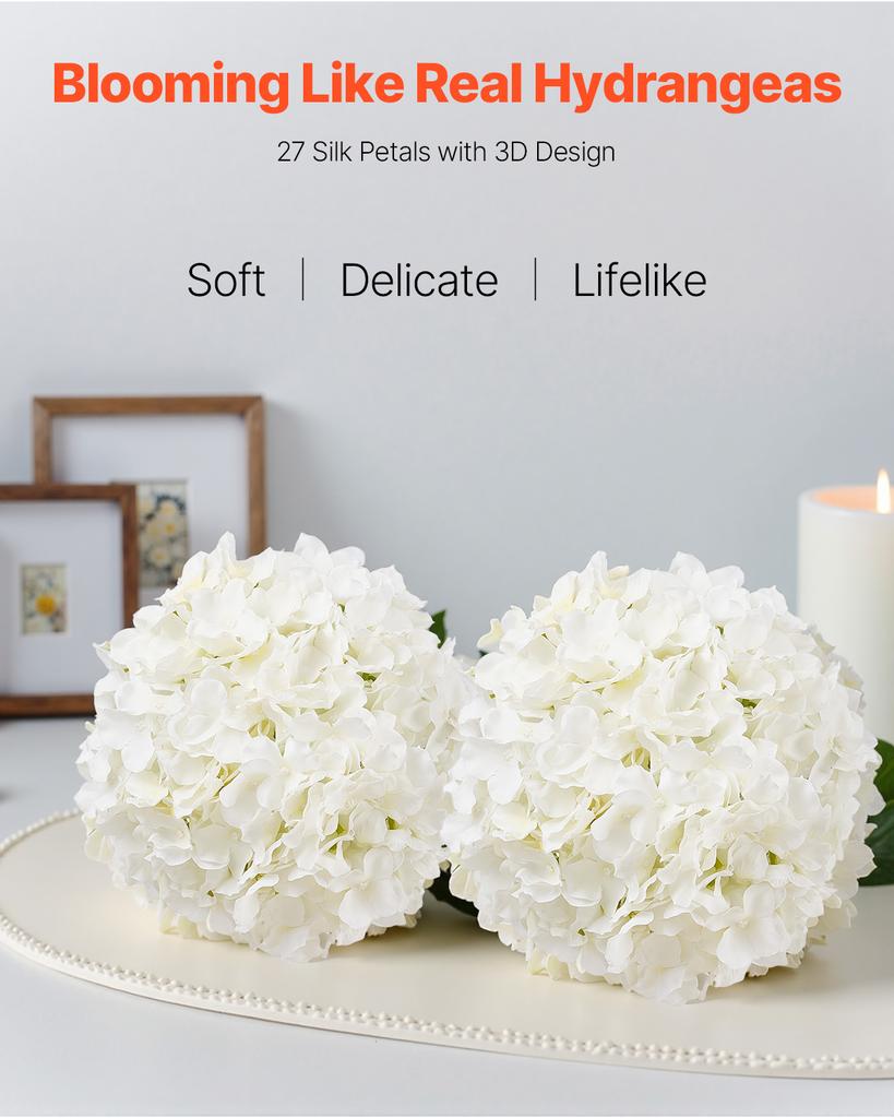 SucceBuy Artificial Flowers Real Looking White Silk Fake Hydrangea Bulk Faux Bridal Shower with Stem for DIY Wedding Bouquets