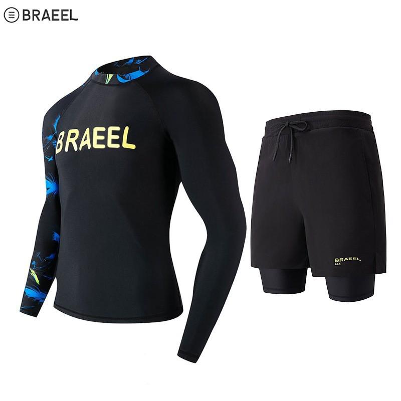 Mens UV Protection Rash Guard Set Long Sleeve Top Pants Quick Dry Surfing Diving Swimsuit Outdoor Water Sports