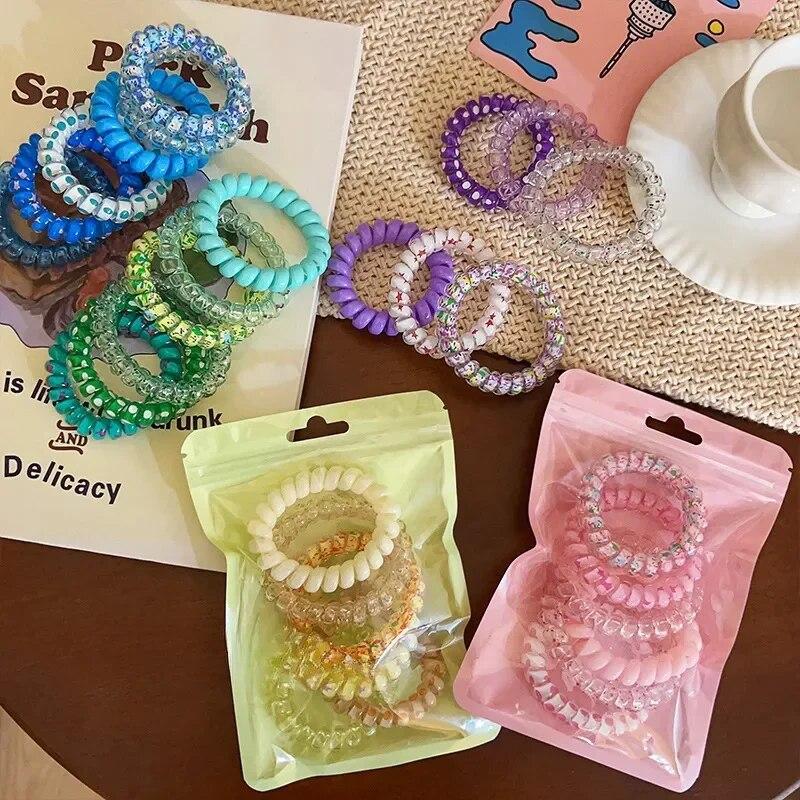 6pcs/bag Candy Color High Elastic Hair Bands Girls Hair Ties Frosted Spiral Cord Rubber Bands Rope Stretch Headwear Accessories