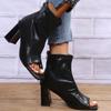 Fashion 2024 New Black Thick Heel Women Sandals High-top Plus Size 43 Womens Fashion Shoes Leather Square Toe Sandalias De Tacon