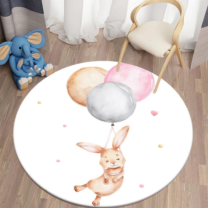 Детский ковер с принтом кролика Kawaii, коврики с кроликом, круглый ковер для гостиной, напольный коврик, фланелевый противоскользящий коврик для детей