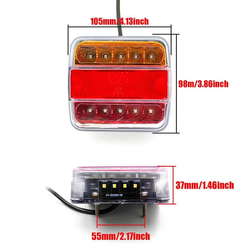1 Set 12V Universal Rear Towing Trailer Tail Light 14 LED 7.5m+2.5m Cable 7 Pin Brake Stop Waterproof License Number Plate Lamp