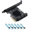 PCIe 4X 1X SATA Карта 6 Портов, 6 Гбит/с SATA 3.0 PCIe Карта, PCIe в SATA Контроллер Карта Расширения, Без RAID, с 6 SATA Кабелями