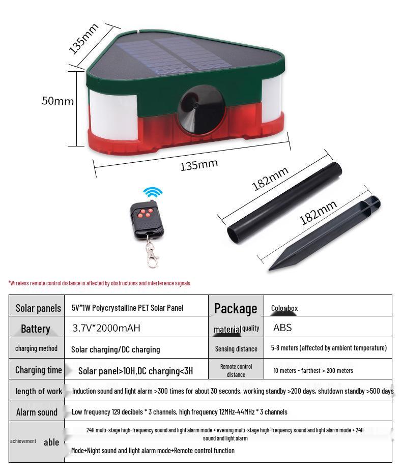 Solar Ultrasonic Animal Repeller: Birds, Mice, Dogs, and Wild Boars
