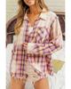 Purple Bleached Plaid Print Exposed Seam Shirt