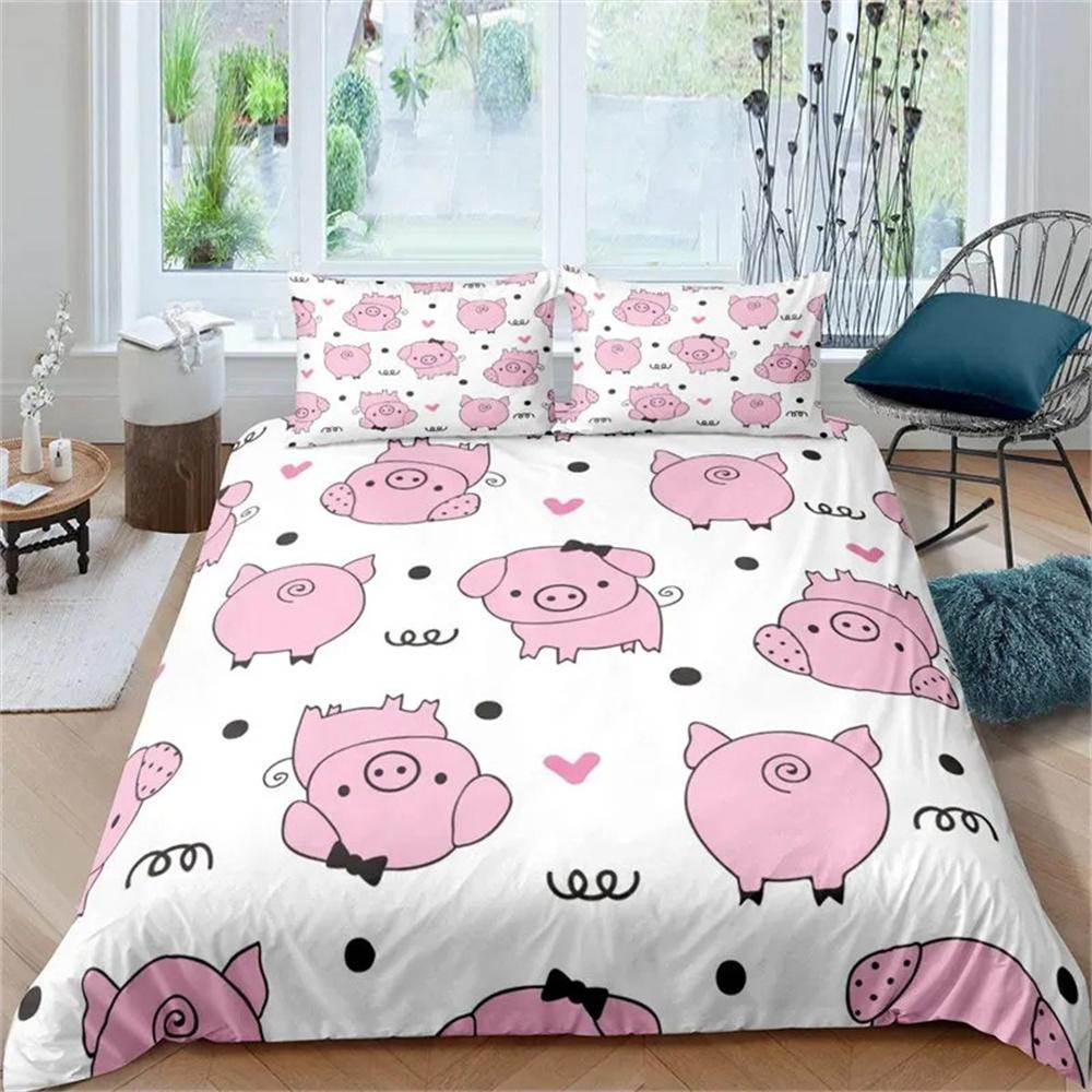 Cartoon Lovely Pig Duvet Cover Kawaii Animals Bedding Collection King Microfiber Farmhouse Wildlife Theme Comforter Cover Pillowcases