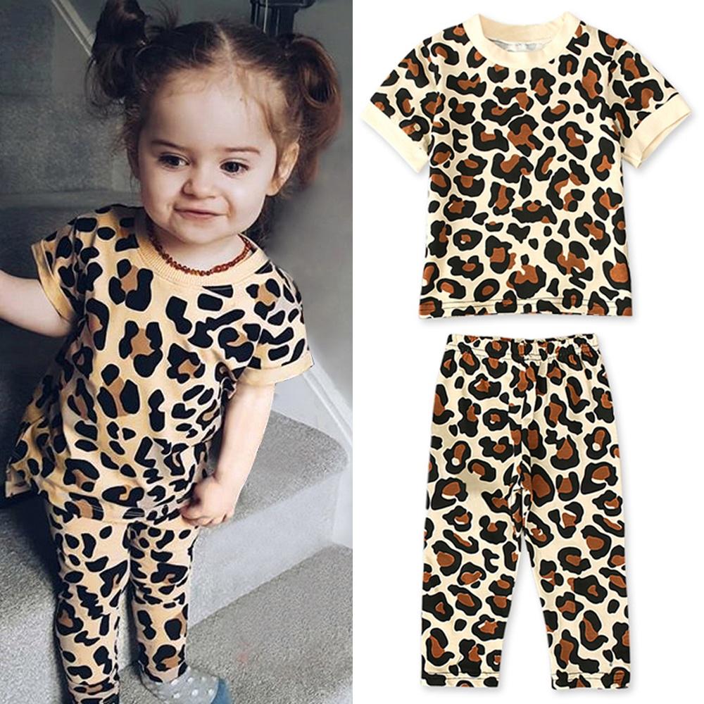 Футболка и брюки с леопардовым принтом унисекс для маленьких детей, комплект из 2 предметов, одежда