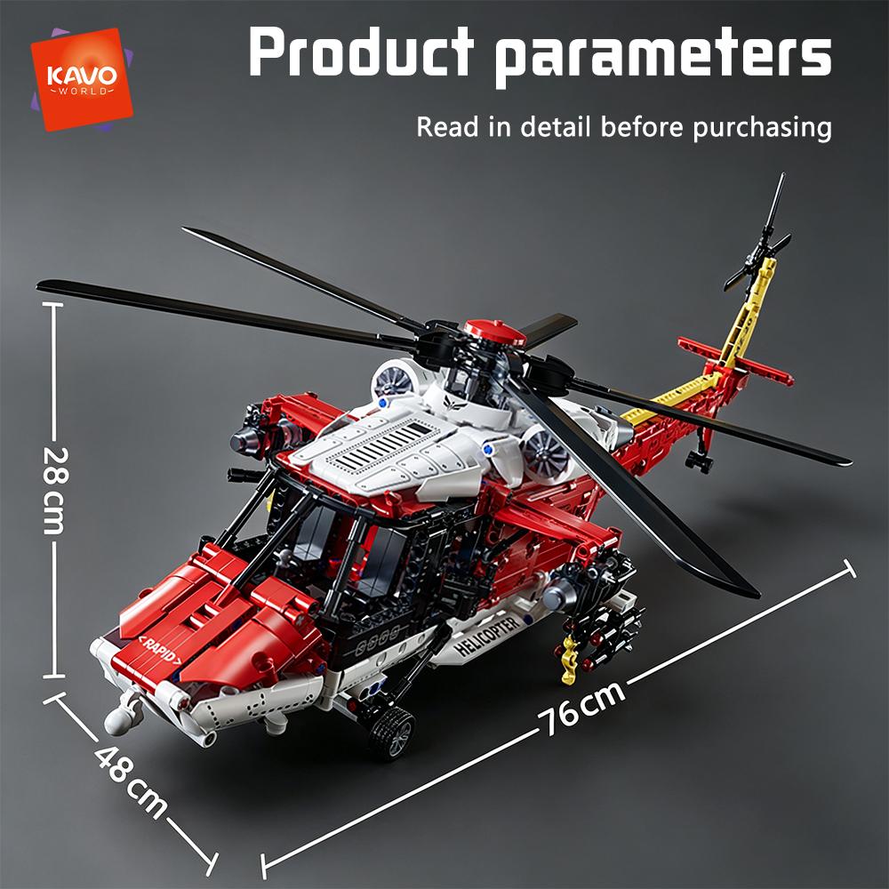 1528PCS High Simulation Coast Rescue Helicopter Building Bricks DIY Puzzle Aircraft Model Birthday Gifts for Children
