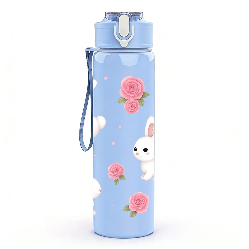 1PC Cute Bunny Floral Easter Pattern 750ml Color Plastic Sports Water Bottle Leakproof Flip Straw Lid Suitable for Sports Office Home Use