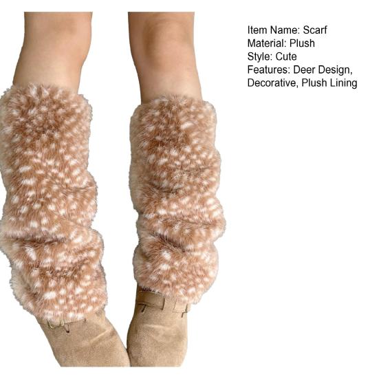 Cartoon Deer Ear Protection Hair Tie Thick Plush Winter Headwear Scarf Earmuffs Leg Warmer Casual Accessory