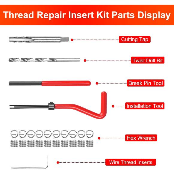Thread Repair Kit M6 X 1.0Mm, Helicoil Metric Thread Repair Ert Kit With HSS Drill Bits, Rethreading Erts Tool Set For Damaged Thread Repairing