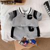 Summer Boys' Sports Suit Korean Polo Shirt Thin Casual Sports Short Sleeved T-shirt+shorts Two-piece Set