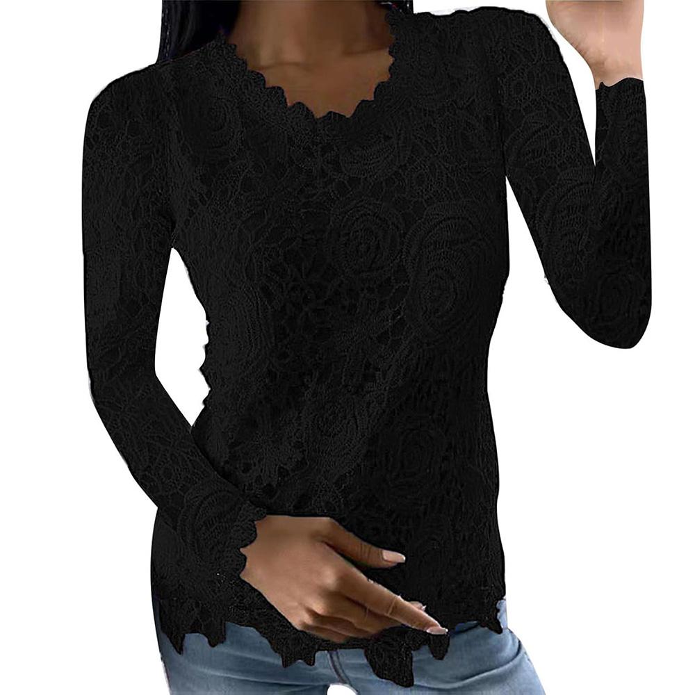 Tshirts Sleeve Long Tops Womens Lace Slim Fit Blouses Crewneck Tunic Tops Fall Shirt Loose Pullover Blouse