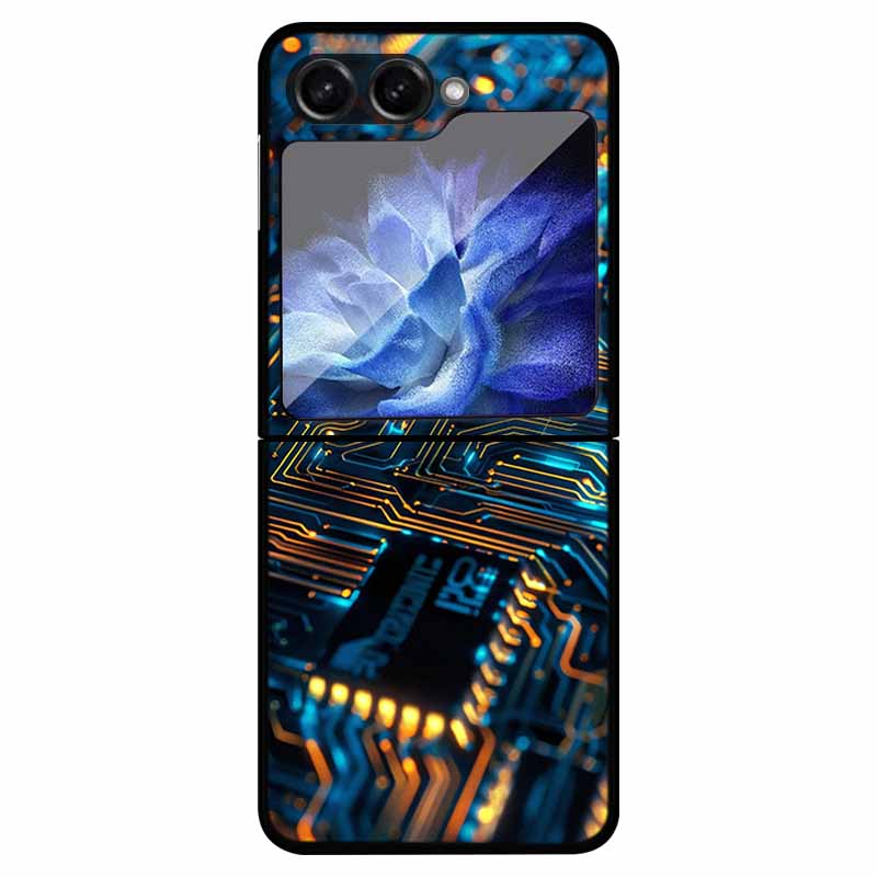 For Samsung Z Flip 5 Cover Hard PC Fold Case For Funda Samsung Galaxy Z Flip5 Foldable Flowers Black Coque Phone Shield Bumper