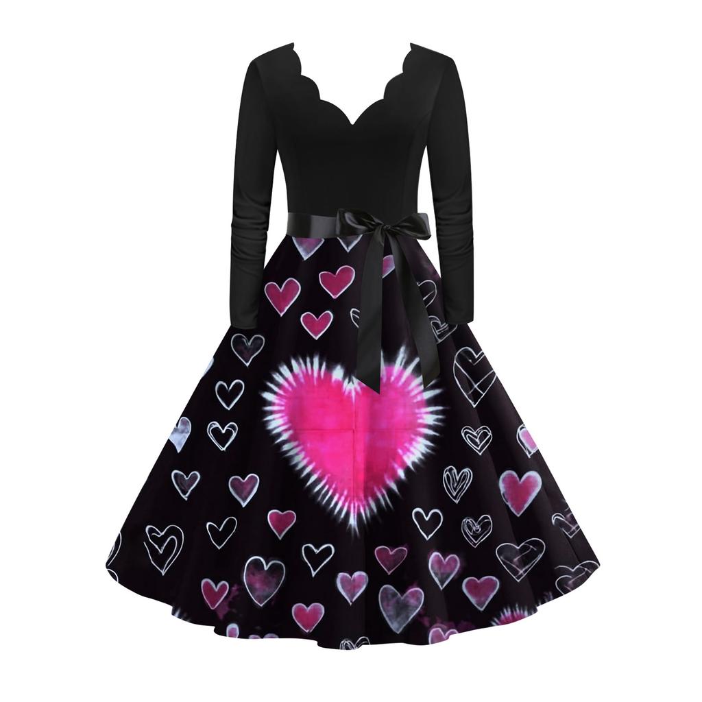 Стильное и элегантное женское платье с длинными рукавами и V-образным вырезом в форме сердца ко Дню святого Валентина