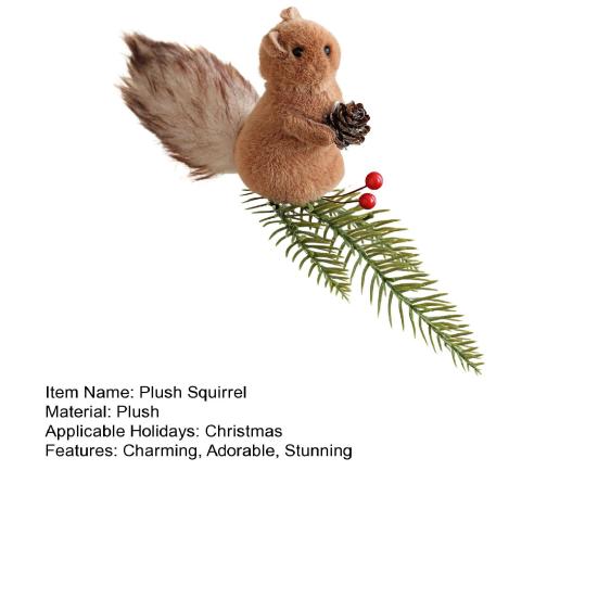 Christmas Squirrel Ornament Foam Plush Squirrel Figurine with Pinecones Branches Furry Forest Animal Hanging Decoration for Holiday Xmas Tree Home