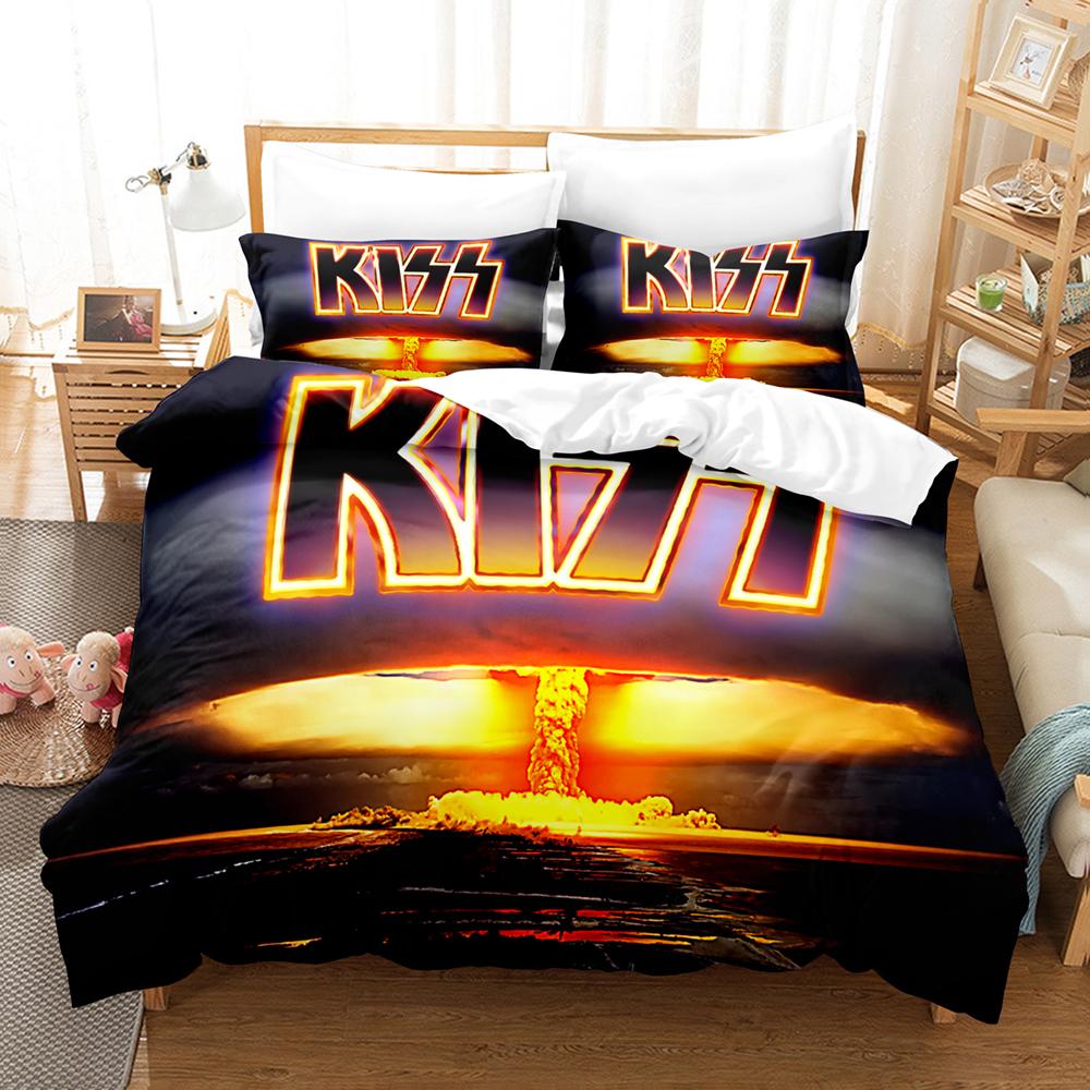 Постельное белье Kiss Rock Band Музыка 3D Пододеяльник Полиэстеровые наволочки Покрывало Мода Домашний декор Подарок Полуторный Кинг Квин Размер