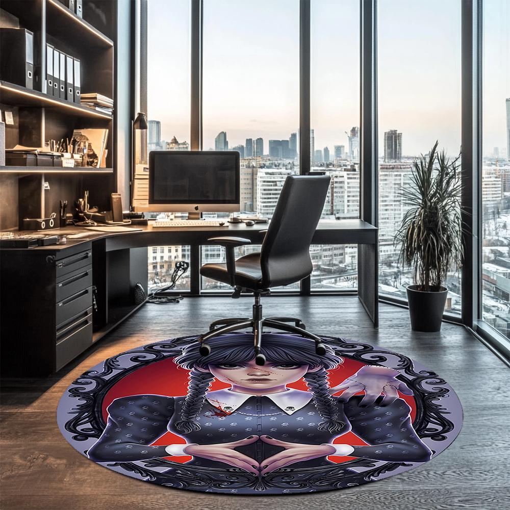 Wednesday Printed Round Rug Carpet Chair Rug Area Rug Entryway Doormats,for Office Chair Living Room Bedroom Kitchen Room.