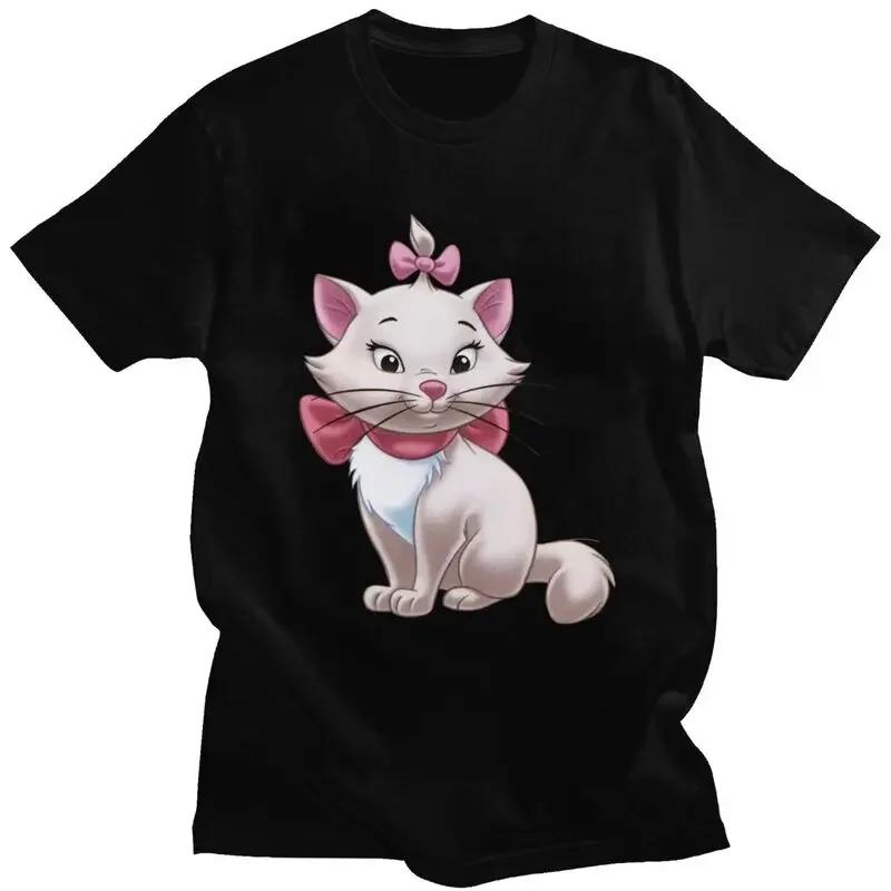 Male Marie Kitten Cartoon T Shirt Short Sleeve Cotton Tshirts Cool T-shirt Leisure Tees Loose Fit Clothing Unisex