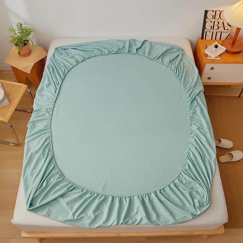 Pure Cotton Fitted Sheet With Anti Slip Elastic Band Plain Mattress Cover For Single Double Queen King Size Beds