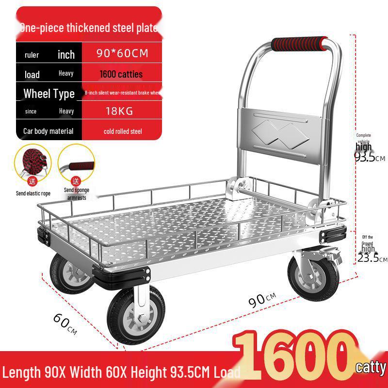 Silent Foldable Flatbed Hand Cart: Portable Turnover Trolley & Hand Truck