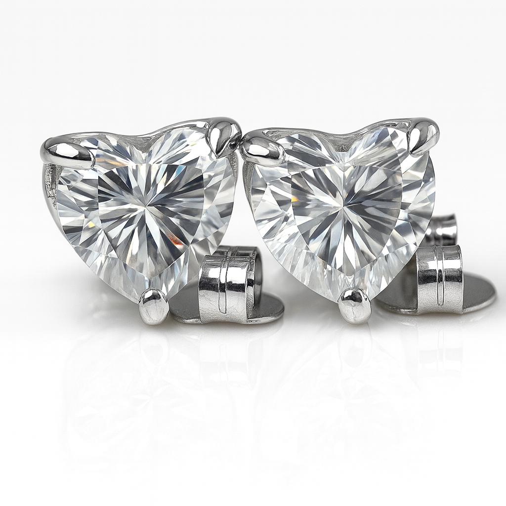 Synthetic Moissanite Earrings 925 Sterling Silver 14.7 ct Heart Pair Gemstone Jewelry Gift