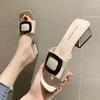 Square Buckle One-piece Outer Wear Thick Heel Sandals Mid Heel Slippers