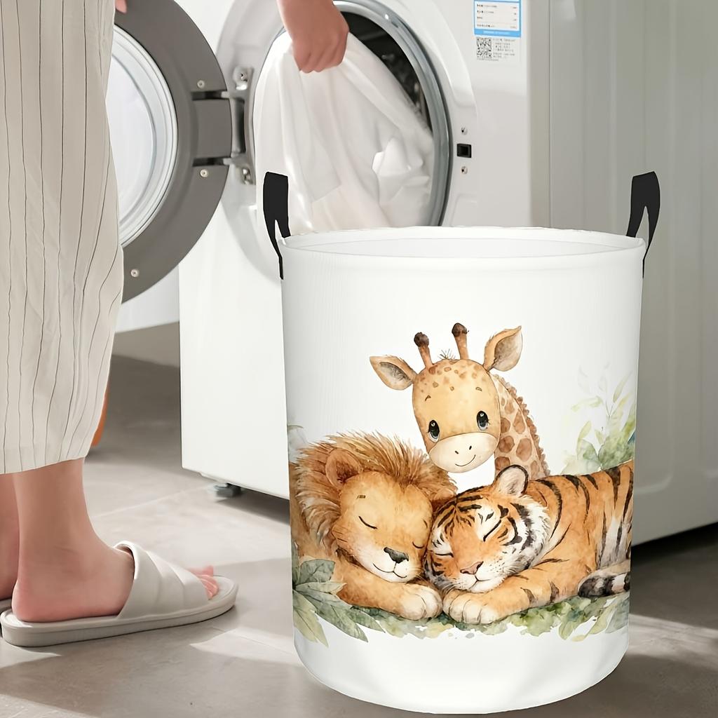 1pc Safari Laundry Basket Collapsible Hamper with Handle, Spacious Round Basket Suitable for Room, Storage for Clothes, Bedding, Portable Collapsible
