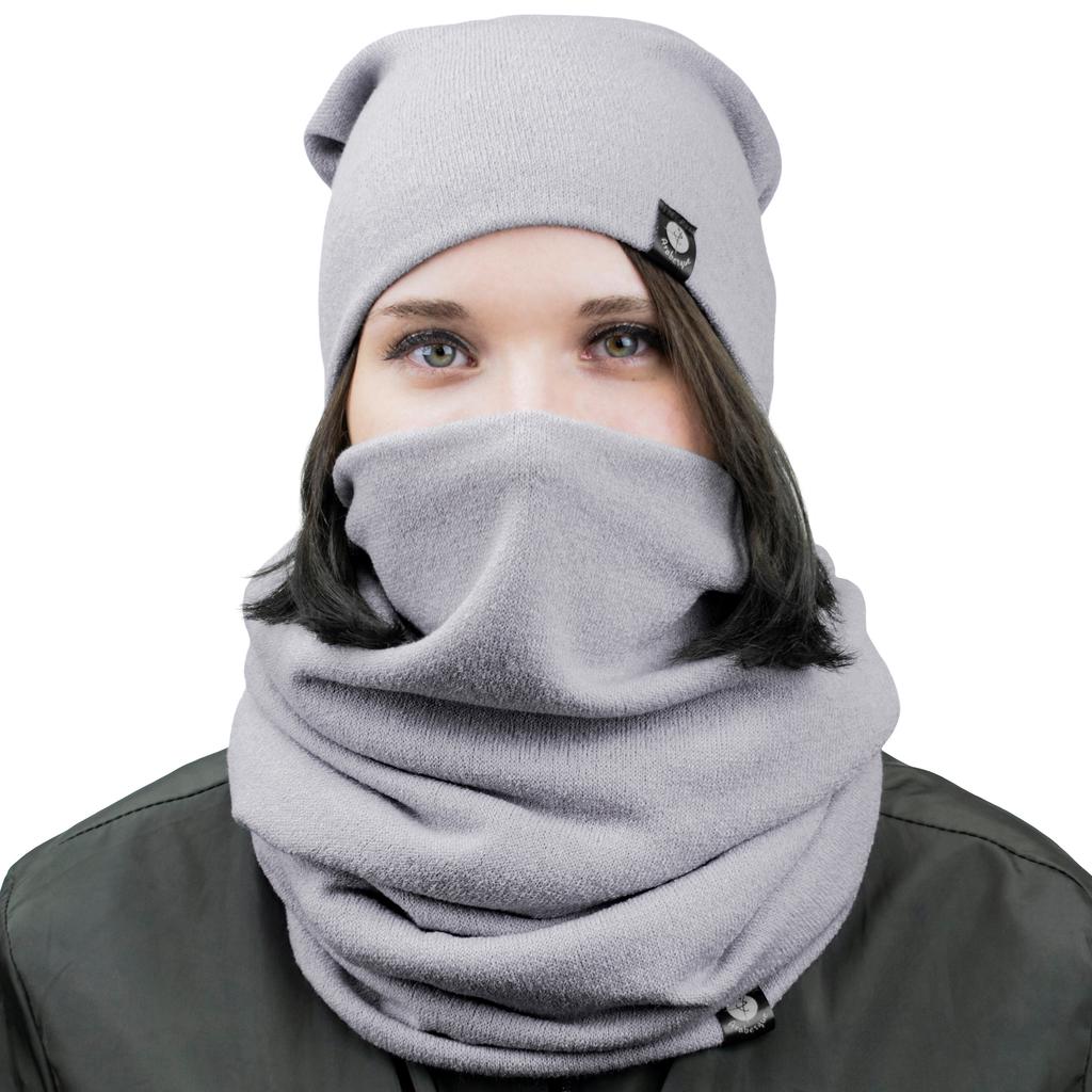 Zestaw Dzianinowy Czapka I Komin 1W M01 Szary S